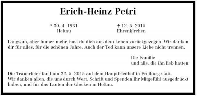 Petri Erich 1931-2015 Todesanzeige